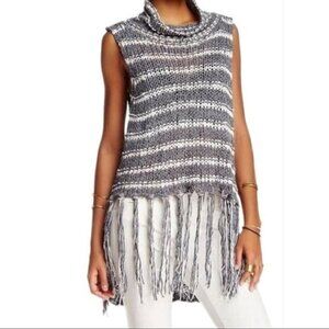 Free People Boho Folksong Knit Striped High Low Tunic Large